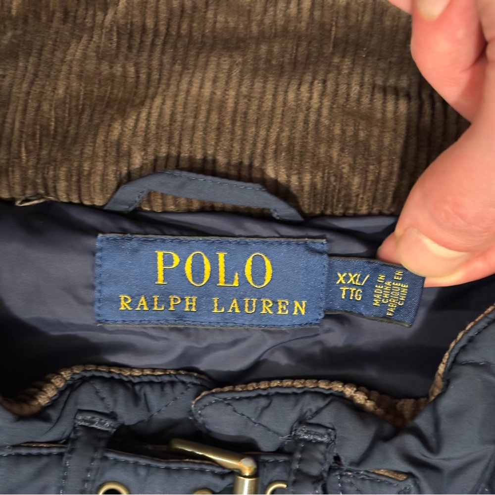 Polo Ralph Lauren Vest Men's XXL Navy Quilted Puffer Utility Corduroy Collar - Picture 3 of 7